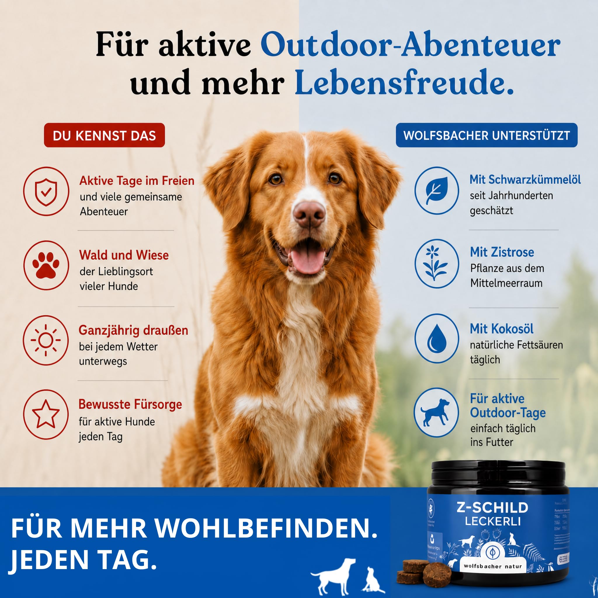 Z-Schild Snack für Hunde - Funktionssnacks für aktive Hunde | Z-Schild Leckerli 4 x | Mit Schwarzkümmelöl und Kokosöl für Schutz und Sicherheit