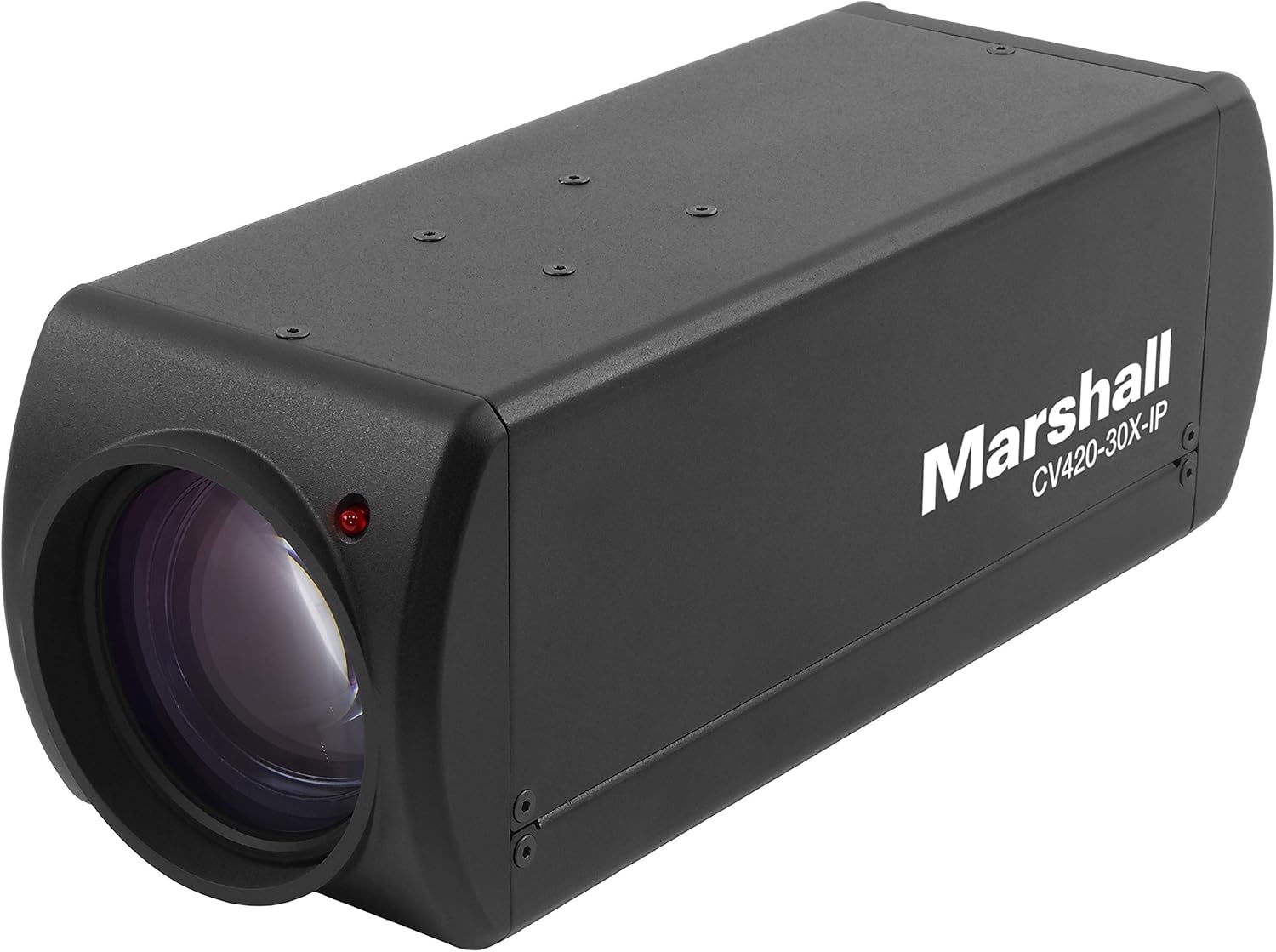 Angolat view of Marshall CV420-30X-IP camera, showing potential mounting orientation