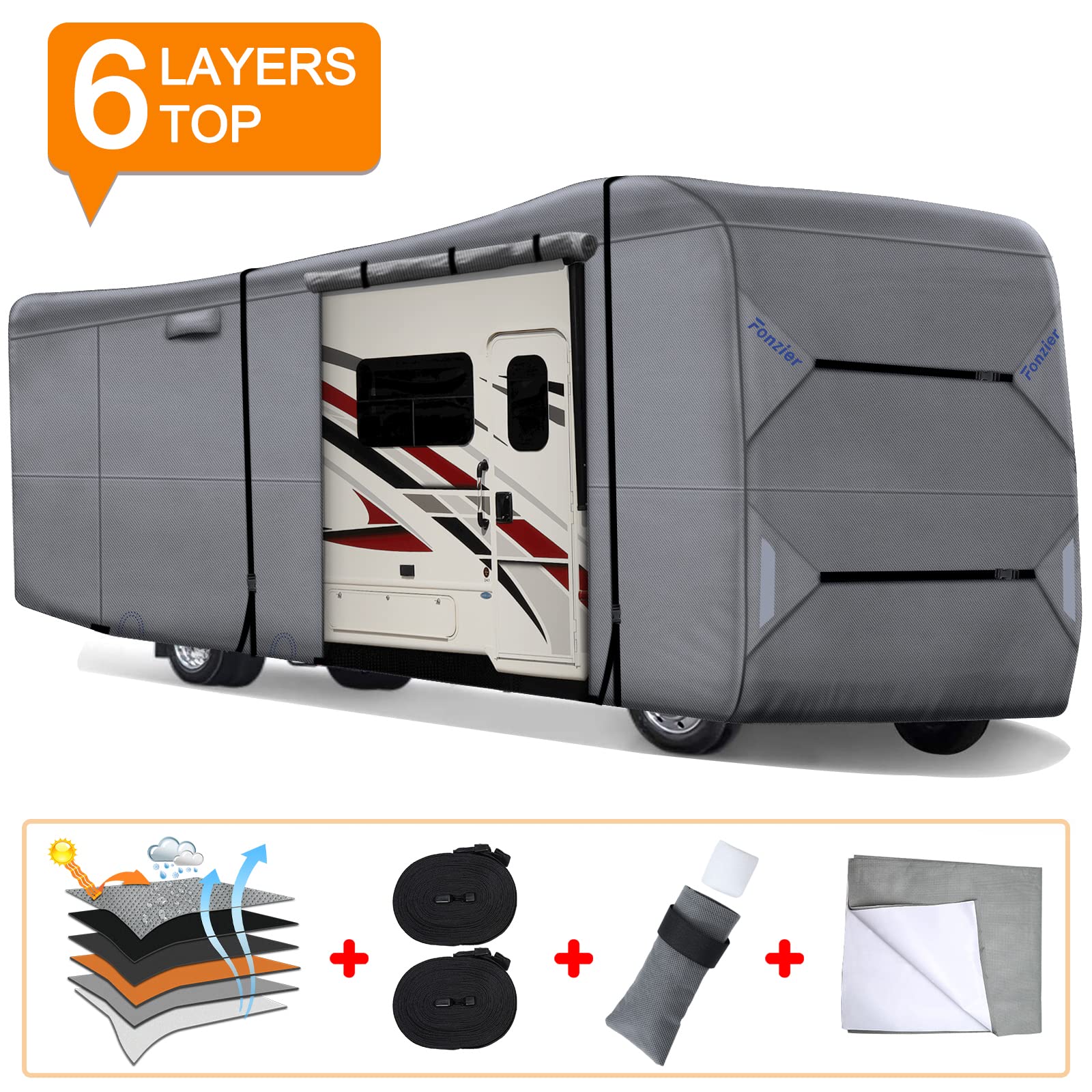Fonzier Heavy Duty 6 Layers Top Class A RV Cover 