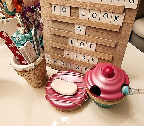 Miniatura 7 de Juego de accesorios de baño organizador completo con loción de batidodispensador de jabón, taza de baño de tubo de huevovaso, jabonera para donas,