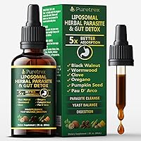 PuretrexUSA Liposomal Parasite Cleanse Drops: 5X Absorption Gut Detox with Black Walnut, Wormwood, Clove, Oregano - 2 fl oz