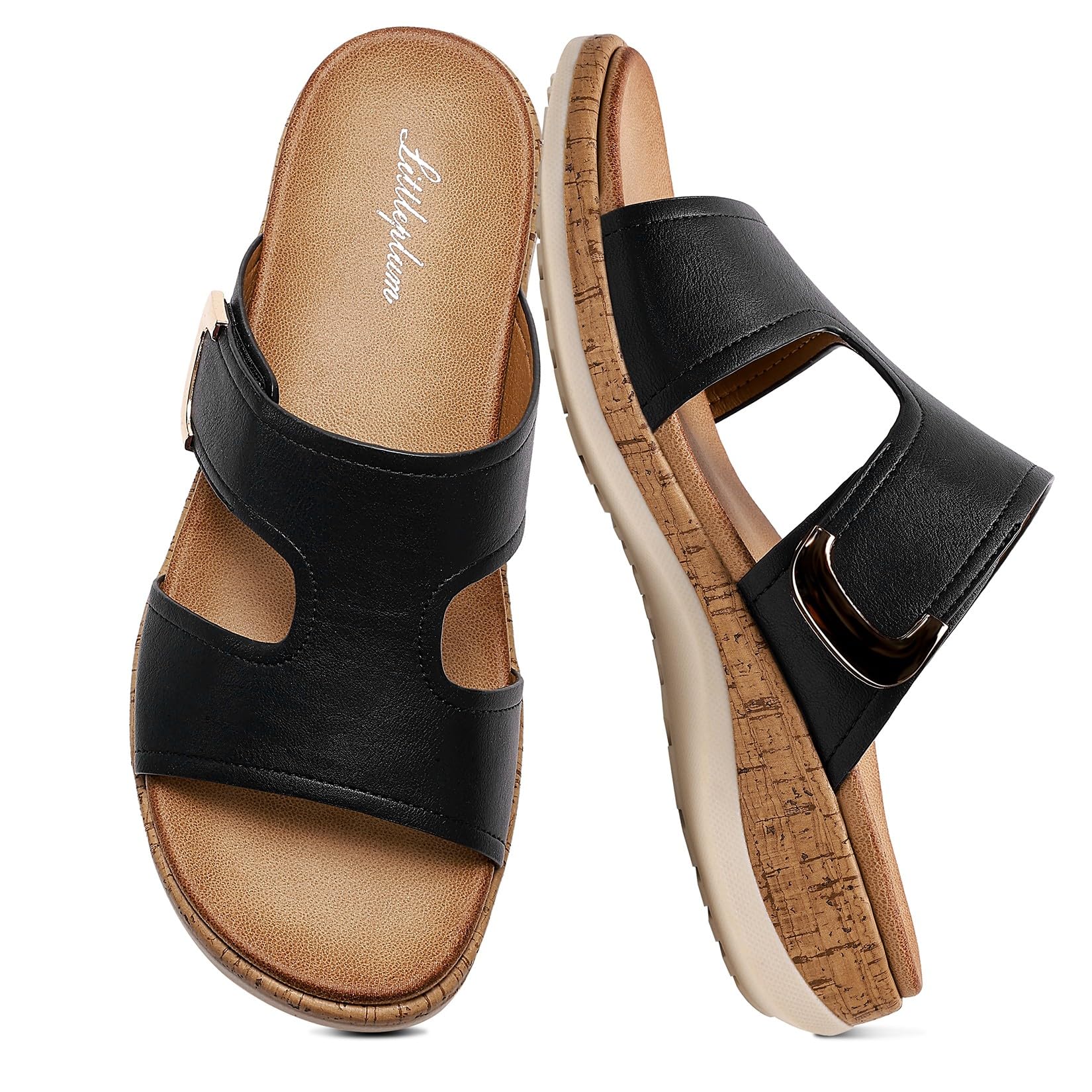 Littleplum Pantoletten Damen Sandalen Arch Support Bequem Hausschuhe mit Verstellbare Schnalle
