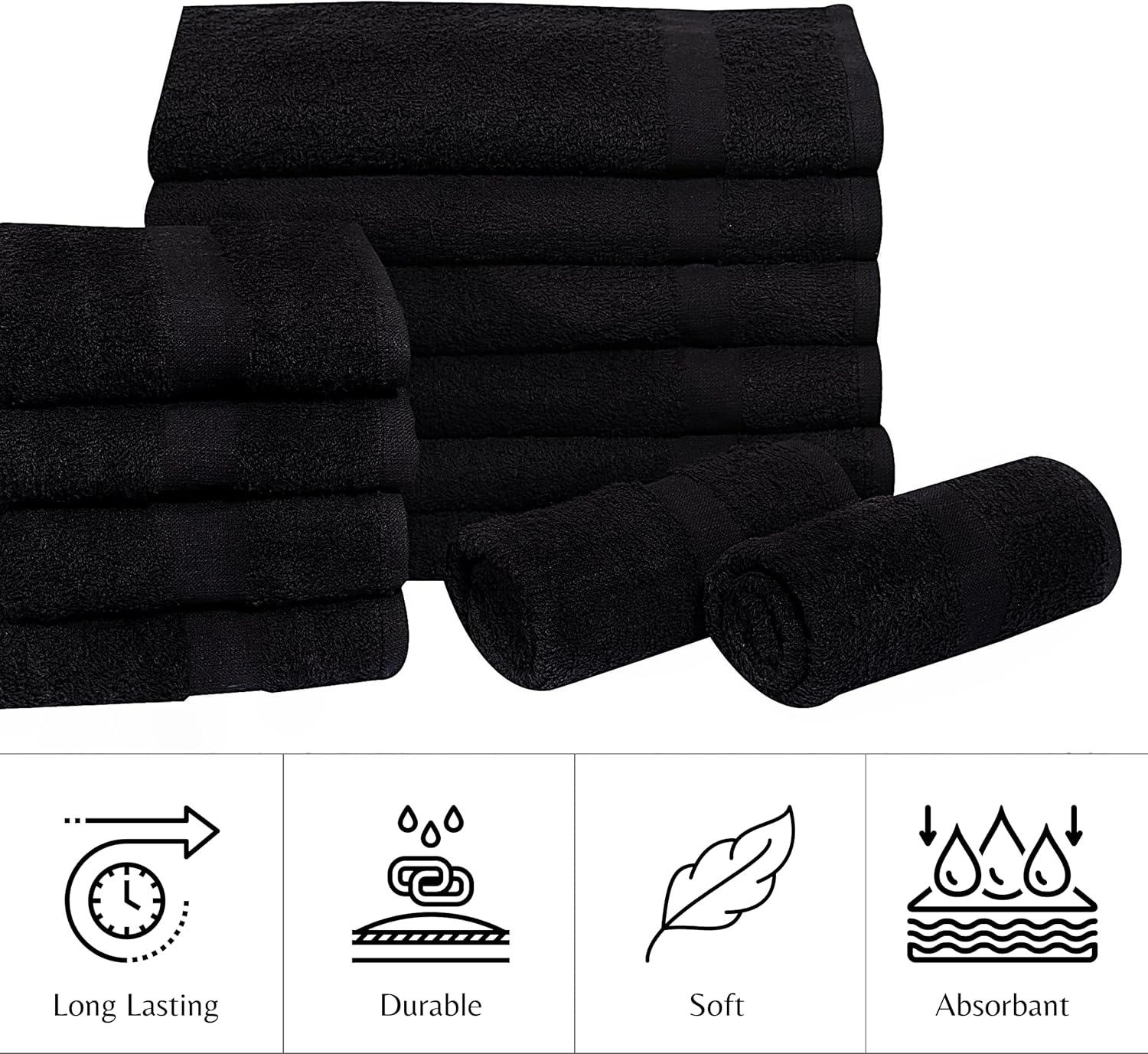 Black Salon Towel, Pack of 24 (16 x 27 Inches) Non-Bleach Proof - Highly Absorbent 100% Cotton Hand Towels Quick Dry & Easy Care Cotton Towels for Gym, Spa, and Home