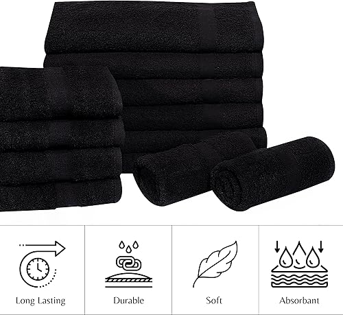 Miniatura 2 de Toallas del algodón para salones (paquete de 24, blanco, 16 x 27 pulgadas), absorción suave y secado rápido, toalla de mano para gym, salón