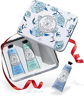 La Chatelaine Hand Cream Trio Tin Gift Set, Ready-To-Gift Tin, Nautral, Made in France with 20% Organic Shea Butter, Nourishing and Moisturizing (Amber Cashmere, Coconut Milk, Lychee Bilberry or Shea)