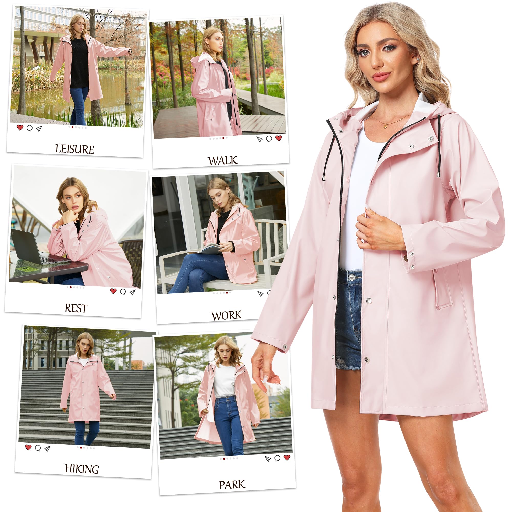 UNIQUEBELLA Chubasquero Impermeable Mujer Chubasquero Mujer Chaqueta Cortaviento con Capucha Chaqueta Impermeable Ligera para Exteriores Impermeable Impermeable para Cercanías Chubasquero