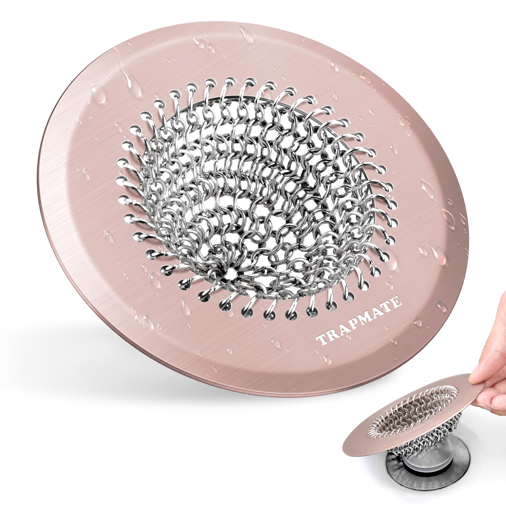 Shower Drain Hair Catcher, Fast Drainage Bathtub Drain Hair Catcher, Easy Clean Hair Catcher Shower Drain, Upgraded 304 Stainless Steel Shower Drain Cover For Shower Regular & Pop-up Drain (Rose Gold)