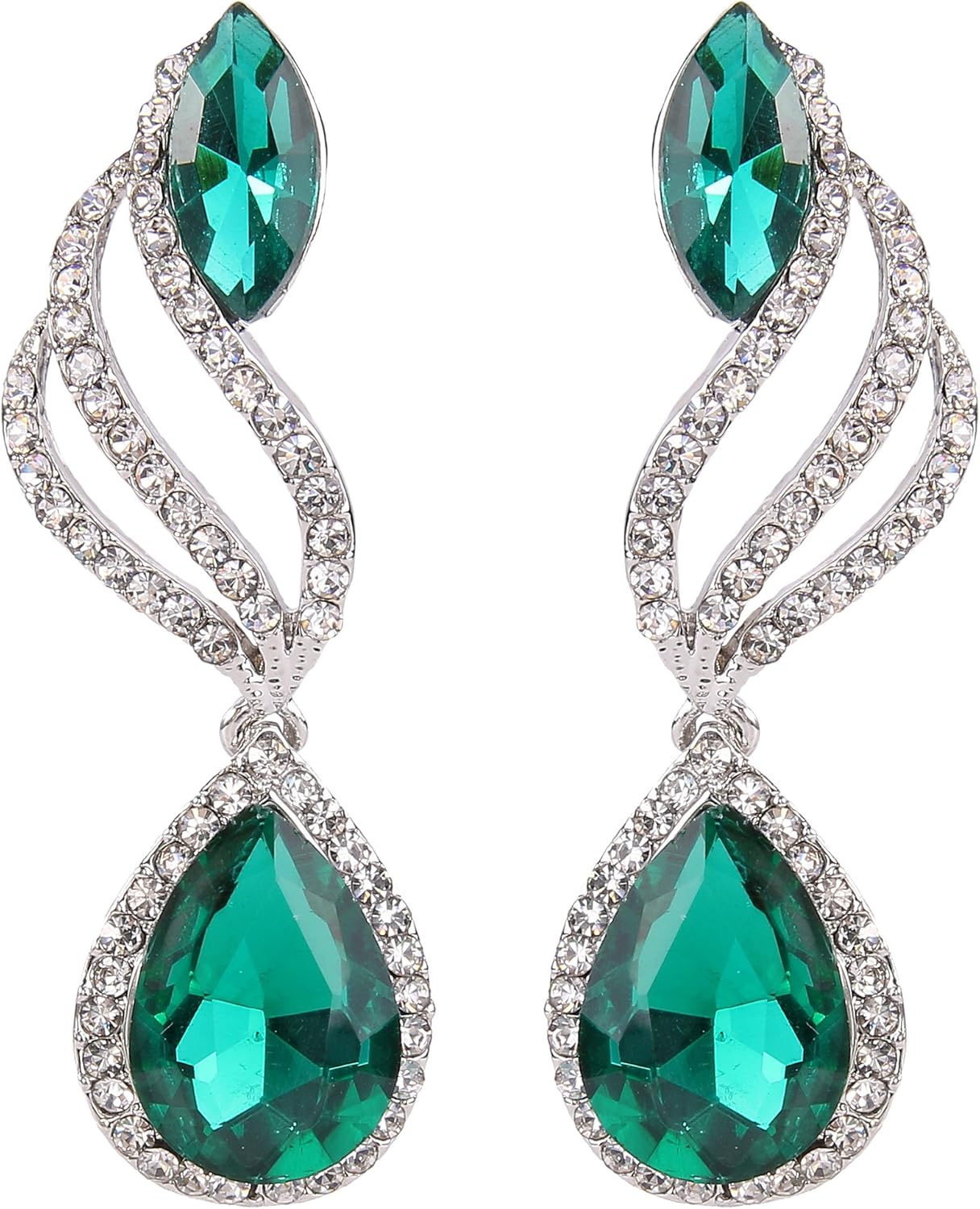 BriLove Women’s Fashion Crystal Wedding Bridal Hollow Leaf Teardrop Dangle Earrings