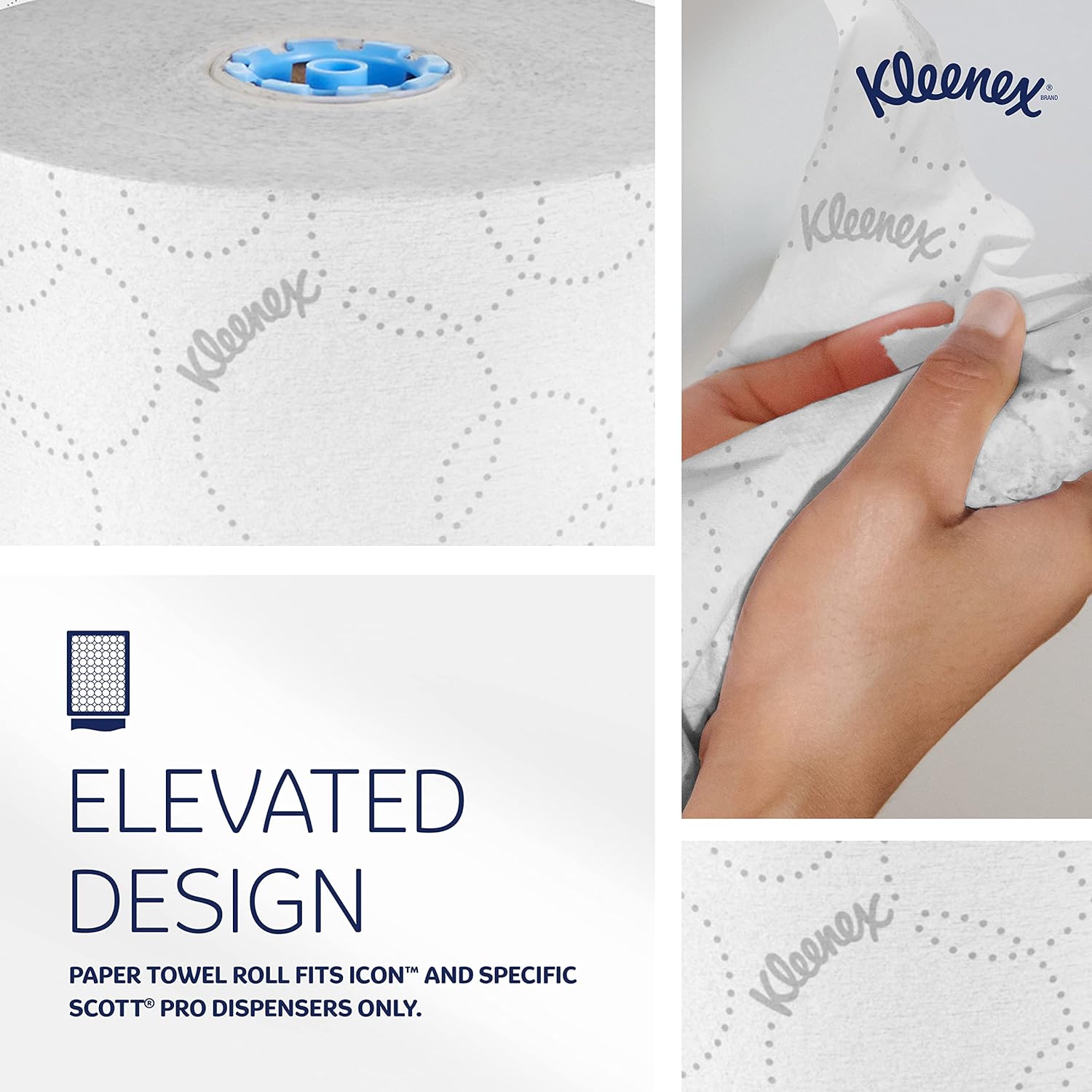 Kleenex Professional Hard Roll Paper Towels, Bulk (54471), Hardwound, Elevated Design, Premium Absorbency Pockets, White, for ScottBrand Blue Core Dispensers (6 Rolls at 500' Each, 3,000'/Case) - Image 3