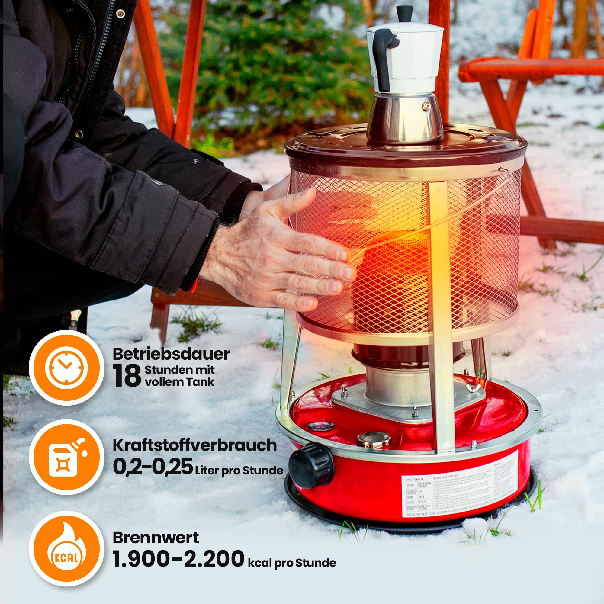 Extralink Aladdin, Tragbare Petroleumofen, Tankinhalt 4,6L, Heizleistung 2600W, Hält bis zu 18 Stunden lang warm, Petroleumheizung kann als Campingkocher verwendet werden, Zelt Heizung