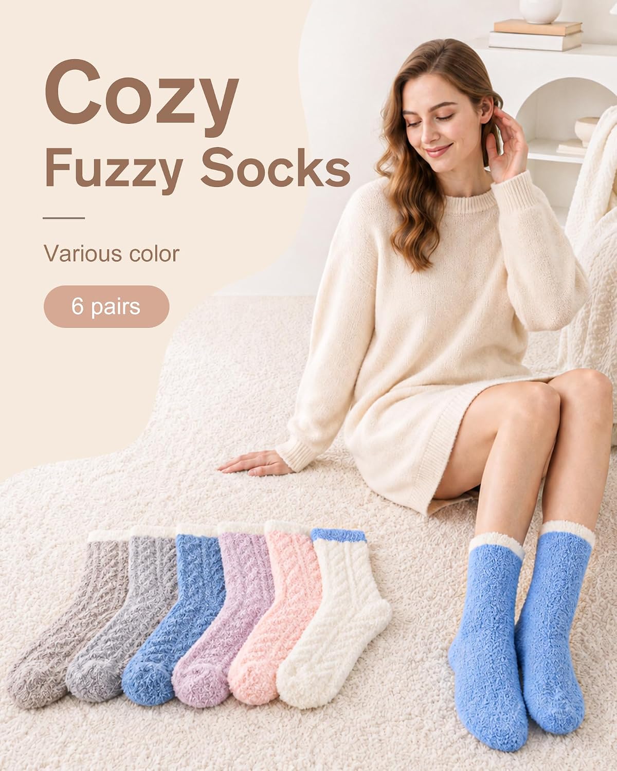 Fuzzy Socks for Women 6 Pairs, Warm Fluffy Cozy Slipper Socks image 2