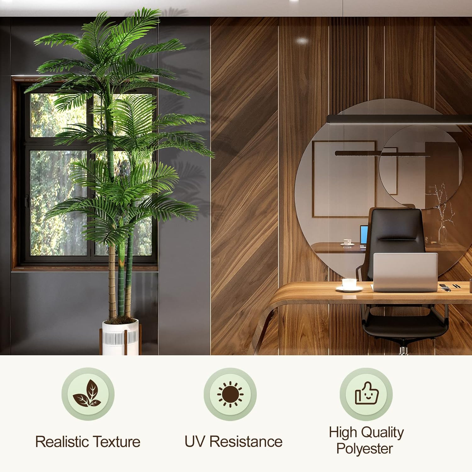 8.5ft Artificial Golden Cane Palm Tree - Large Triple Fake Palm Tree in Pot for Indoor/Outdoor, Patio, Pool, Big House, Office, Backyard, Home Decor - Green, Extra Tall - Image 4