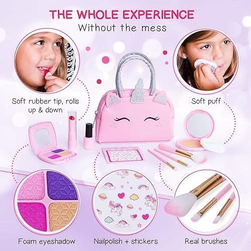 Miniatura 4 de Kit de maquillaje de simulación para niñas pequeñas con bolso de unicornio juego de juguetes de maquillaje falso (no real) para niños pequeños y
