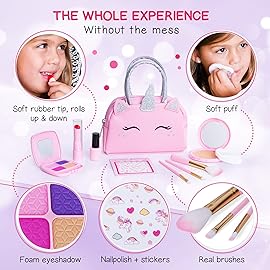 Pretend Play Makeup Kit for Little Girls with Unicorn Purse: Fake (Not Real) Make up Toy Set for Toddlers and Kids - Includes Hair and Nails Accessories, Baby Girl Toys Princess Toddler Gift Set