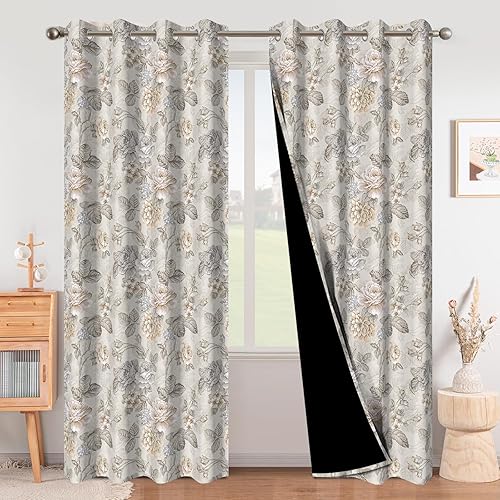 Cortinas opacas para dormitorio y sala de estar, cortinas opacas con patrón floral vintage de 84 pulgadas de largo, juego de 2 paneles, cortinas de