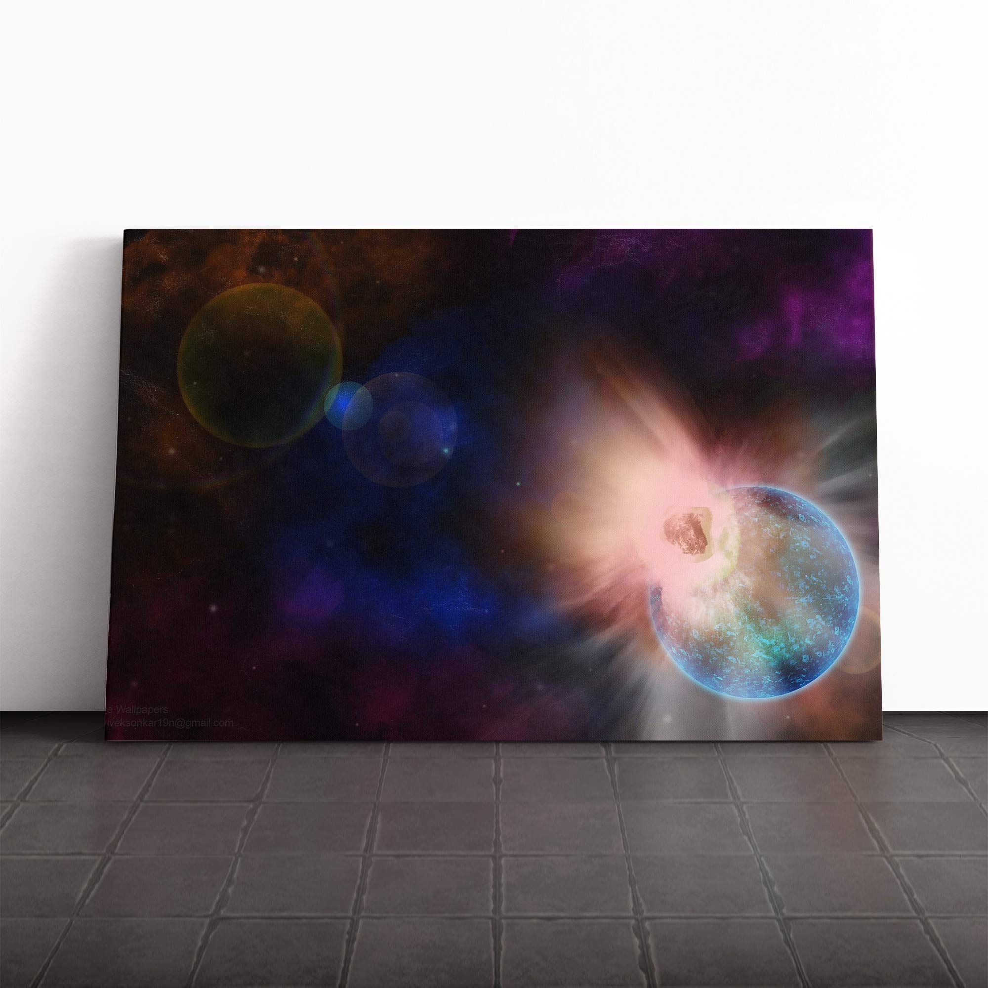 Space Planets (6) Canvas Print | Gallery Wrapped 30mm Frame Wall Art | 24x16 inches | Ready to Hang | Modern Space Picture | Living Room Bedroom Lounge Office