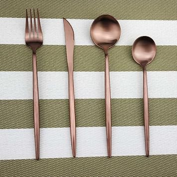 Rose Gold Cullery Set 4 Piece Kitchen Silverware/Flatware Anti-rust Utensil Set,Stainless Steel Dinnerware Set Include Knife Fork Spoon,DISHWASHER SAFE Tableware For 1