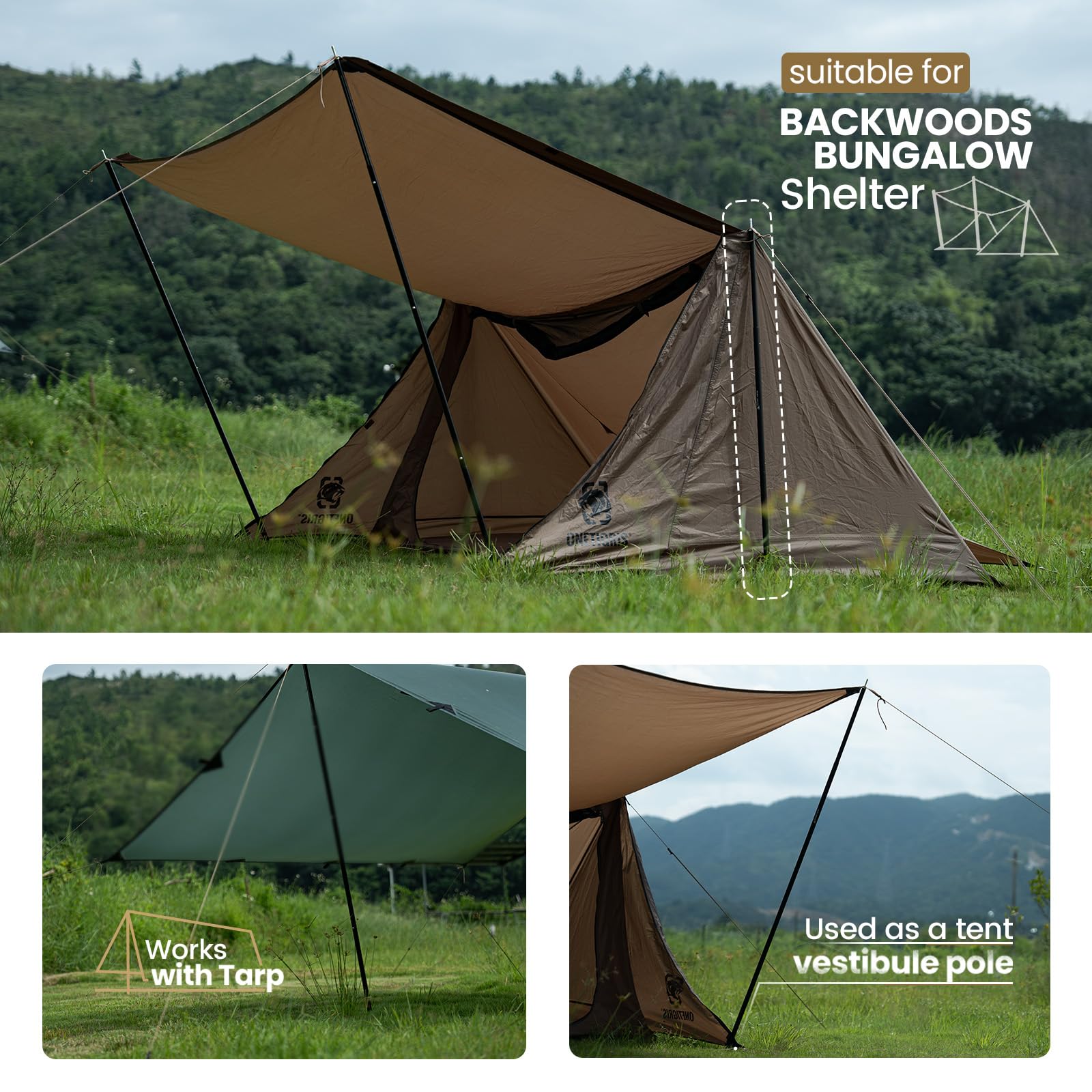 OneTigris Zeltstangen, Set mit 2 verstellbaren Teleskop-Planenstangen, Aluminium-Ersatzstangen für Zelt, Planen, Vordach, Markise, Unterstand, robuste Campingstangen aus Aluminiumlegierung