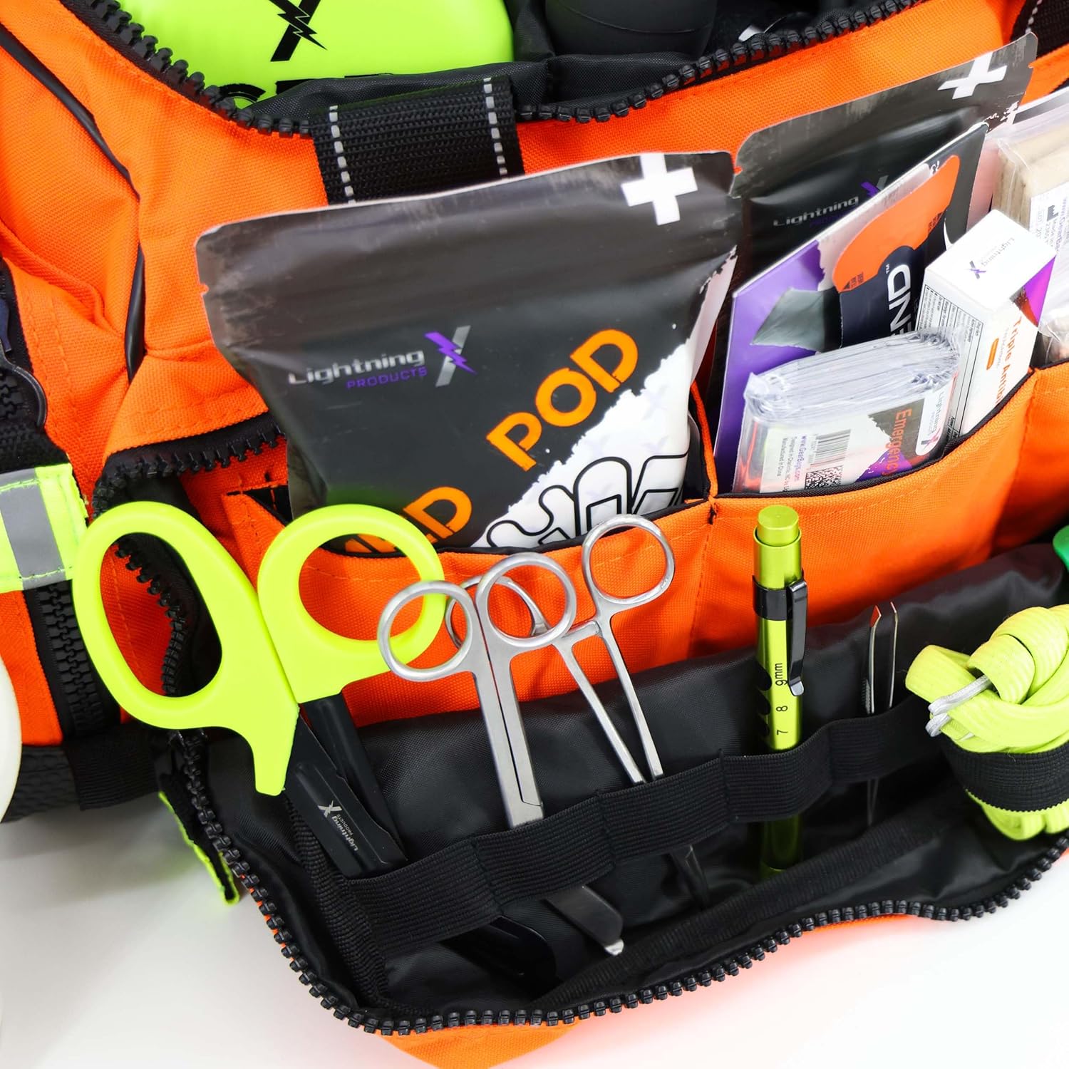 Lightning X Stocked X-Large Modular EMT Medic Trauma Bag w/Emergency Medical Fill Kit Supplies - ORANGE
