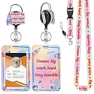 JroyJoy Inspirational ID Badge Holder with Lanyard & 360° Rotation Heavy-Duty Retractable Reel - Ideal for School ID Badge, Name Card, Work ID for Doctors, Nurses, Teachers, Students, Office Workers