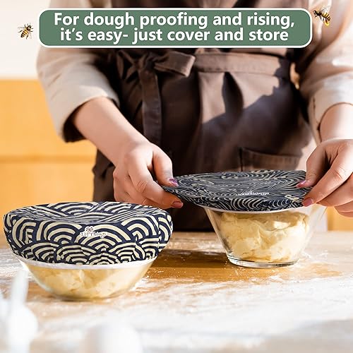 Miniatura 7 de Lil Things Envolturas de cera de abejas para tazones  Juego de envolturas reutilizables de 5 unidades  Algodón orgánico, cera de abejas y jojoba