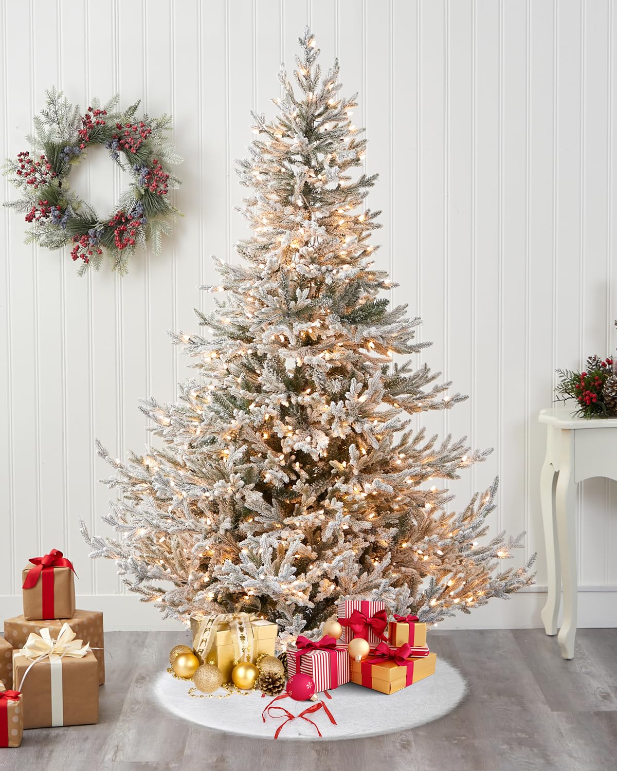 Jupe de Sapin de Noël Rond 120 cm Blanc Peluche