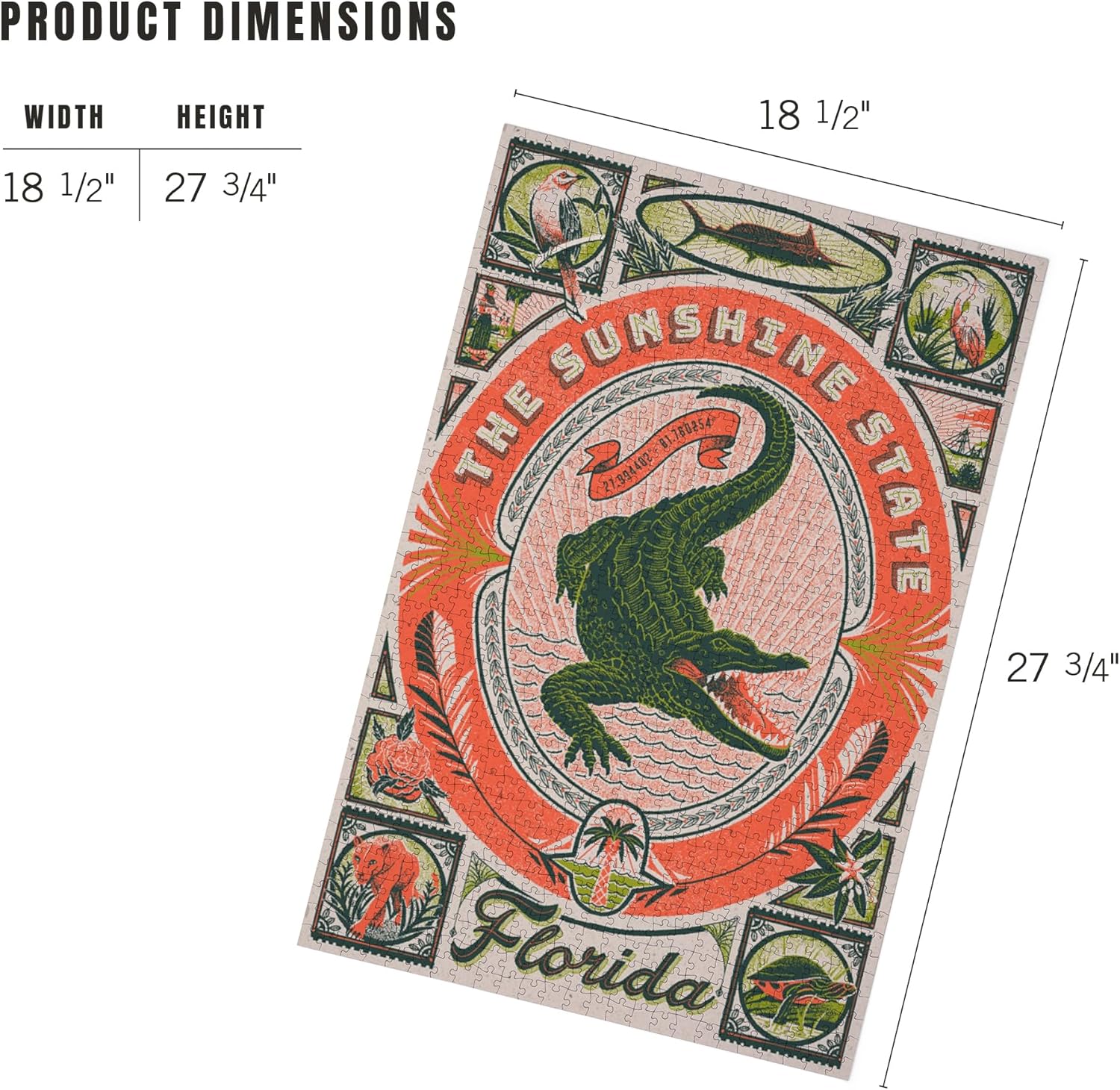 "Lantern Press Florida, Woodcut Menagerie Series, The Sunshine State, 1000 Piece Jigsaw Puzzle for Adults, Made in USA with Reference Poster"