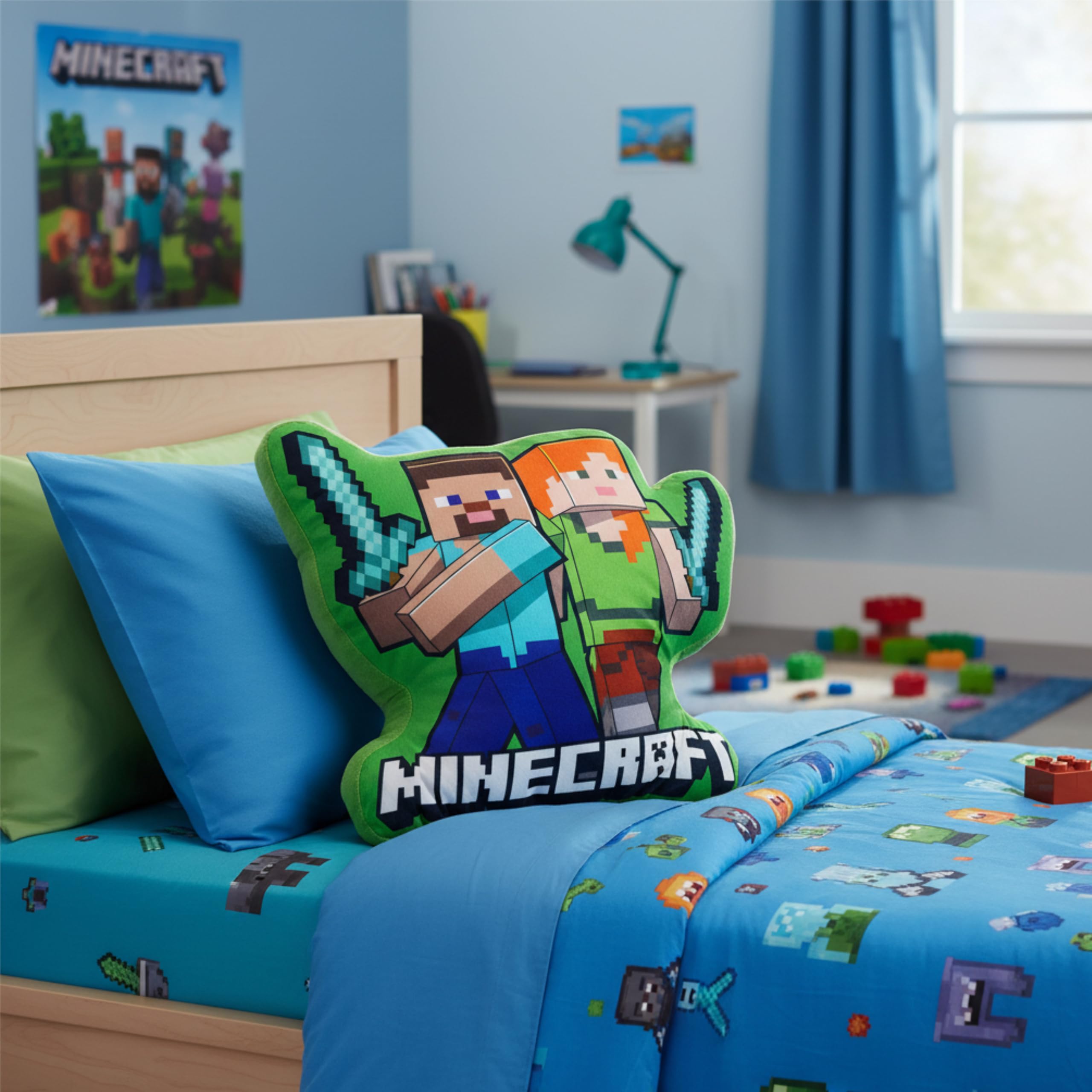 Toyland® 34 cm (13”) Minecraft Verde Cuscino in peluche - Super morbido, decorativo, carino, cuscino da coccolare per bambini - Accessorio per camera da letto, divano e ufficio