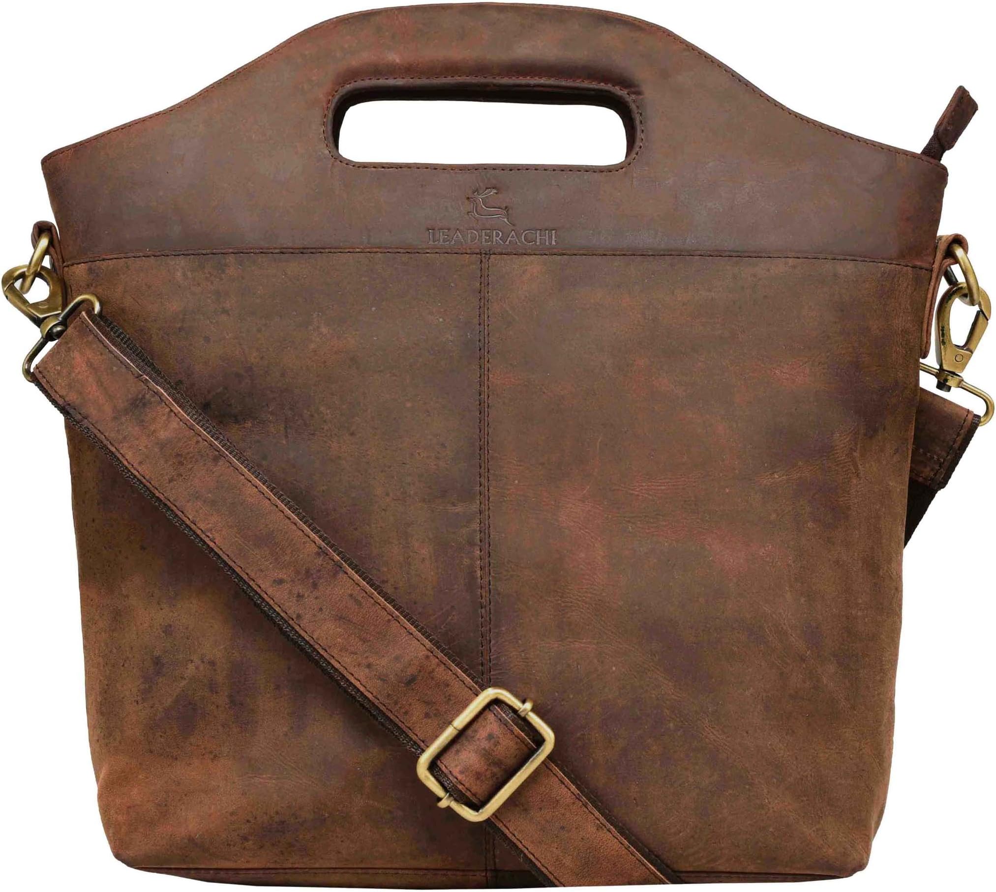 LEADERACHIVintage Hunter Leather Women's Tote Bag Tote Bags Large Leather Purses and Handbags for Women Top Handle Shoulder Satchel Hobo Bags