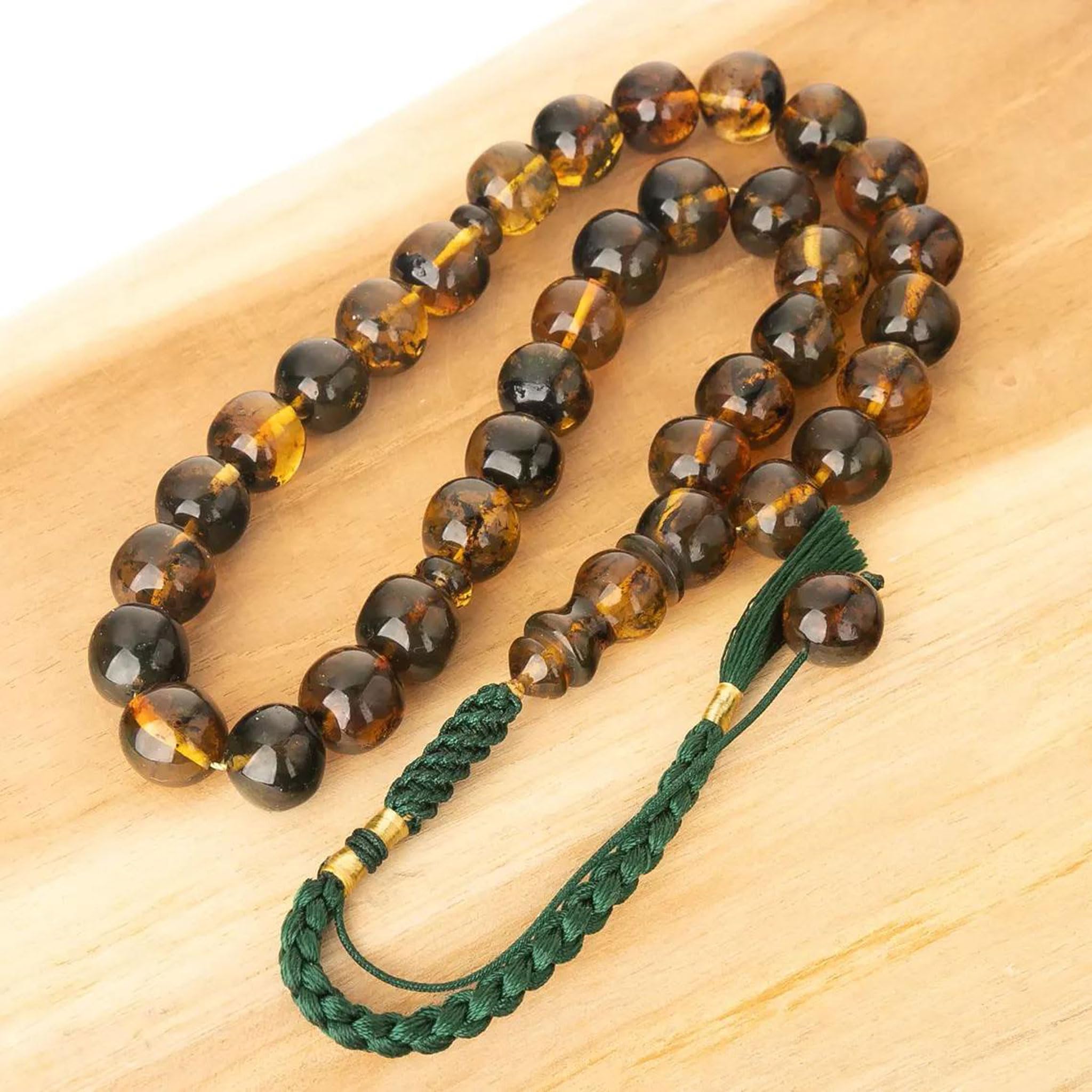 Tasbih z Bursztynu Bałtyckiego 33 Koraliki – Ręcznie Wykonana Misbaha, Muzułmański Różaniec Modlitewny, Naturalny Bursztyn, Luksusowy prezent