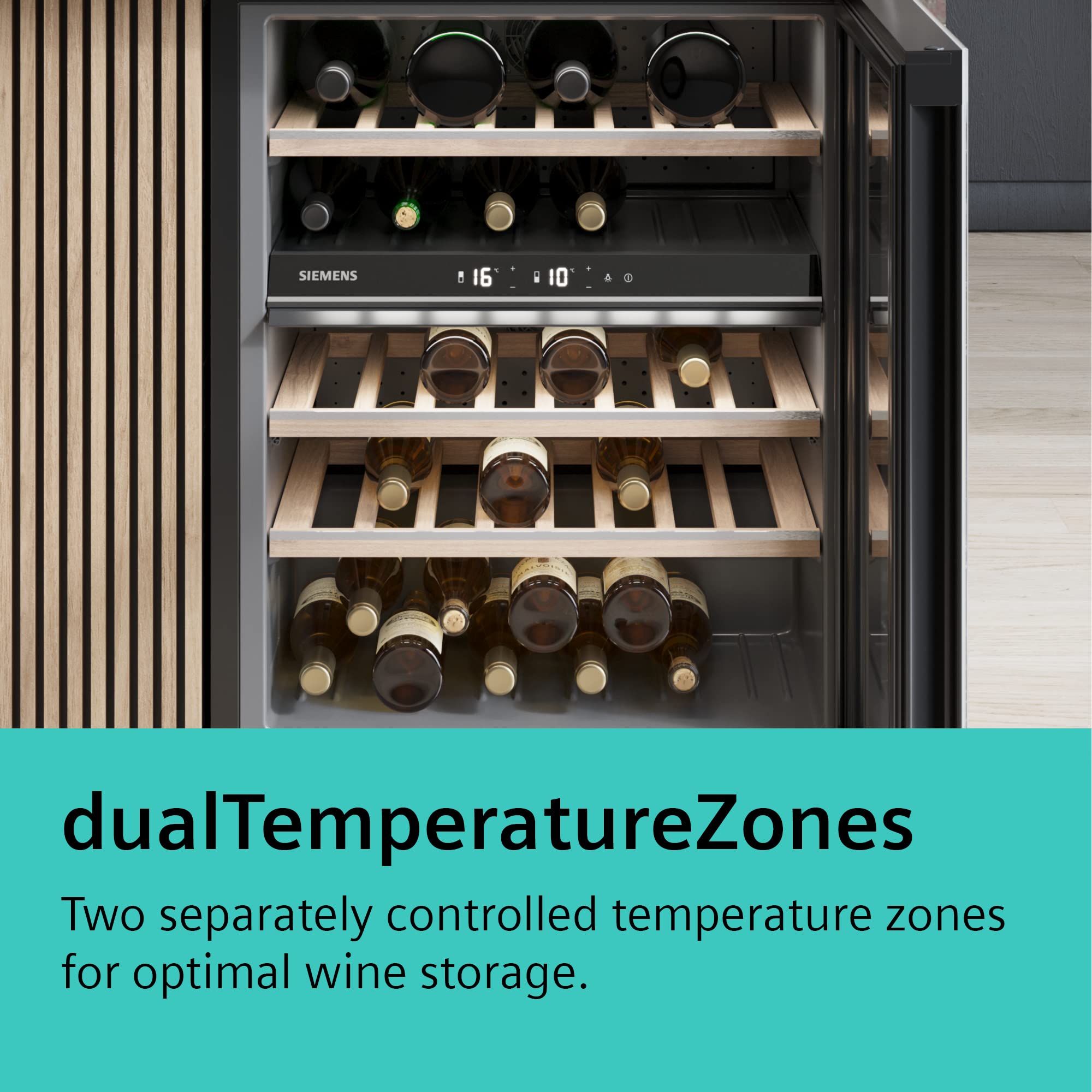 SIEMENS KW36KATGA iQ500 - Nevera para vino (186 x 60 cm, 199 botellas, temperatura 7-19 °C, 2 zonas de temperatura controladas por separado, 370 L)