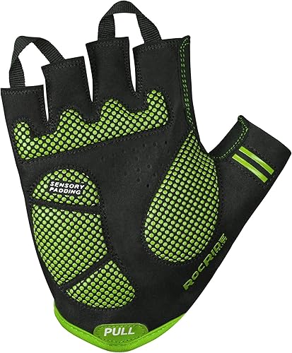 Miniatura 5 de RocRide Guantes de ciclismo de medio dedo con protección acolchada mejorada para ciclismo de carretera y montaña con tamaño unisex para hombres,