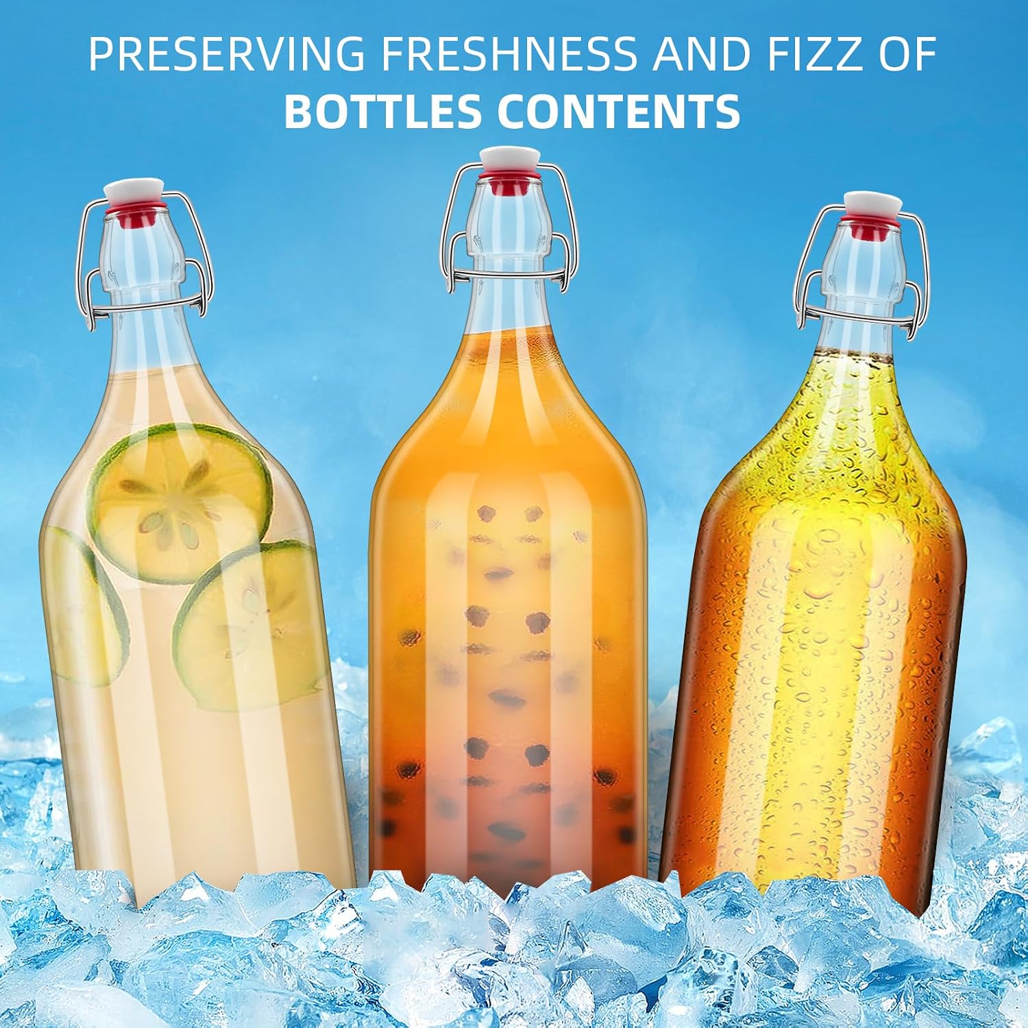 64oz Flip Top Glass Bottle 2 Liter Swing Brewing with Stopper for Beverages, Oil, Vinegar, Kombucha, Beer, Water, Soda, Kefir Airtight Lid & Leak Proof Cap Clear (clear 1 pc)