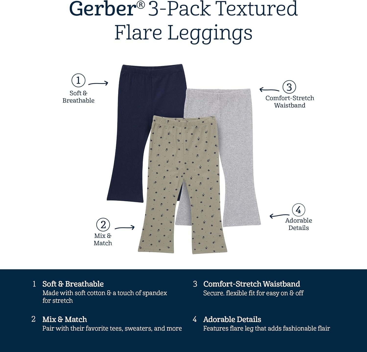 Gerber Baby-Girls Toddler 3-Pack Premium Leggings - Image 6