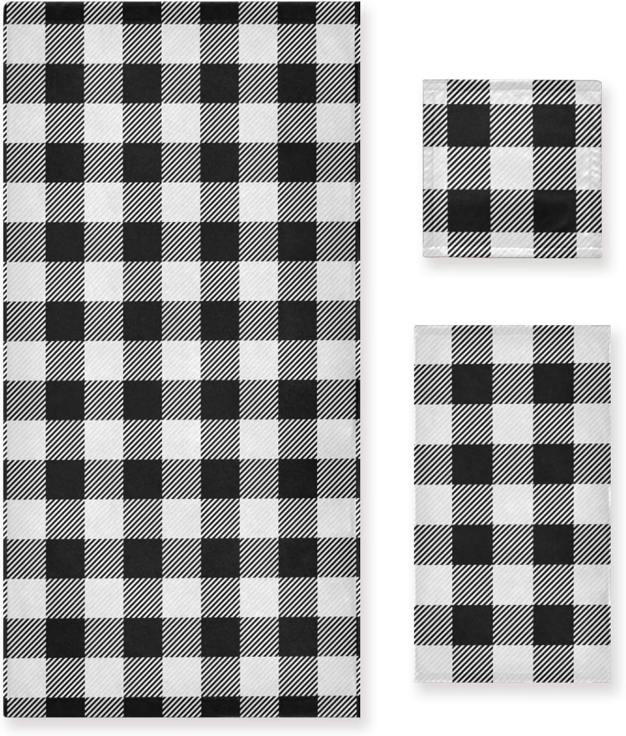 Qilmy Buffalo Plaid Bath Towels Absorbent Bath Towels Set Soft & Comfortable Towel Set for Home Hotel Decor, 3 Piece