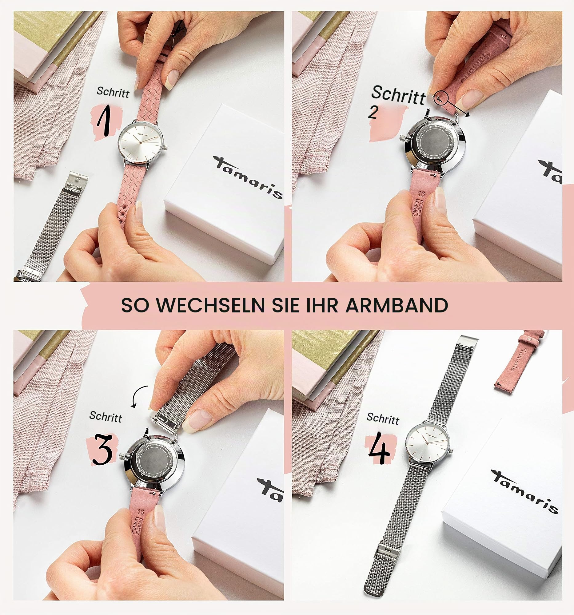 Tamaris Damenuhr – Quarzuhr für Damen mit eckigem Gehäuse