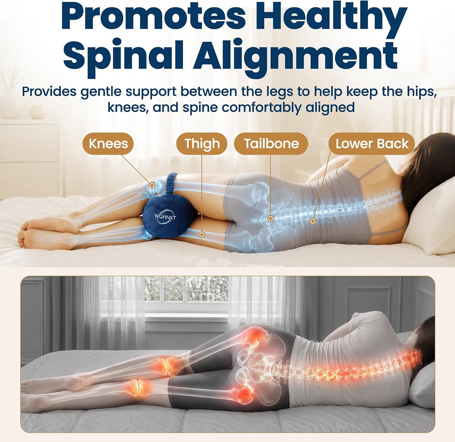 Knee Pillow for Side Sleepers,Memory Foam Leg Pillow with Strap,Between the Knees Pillows for Side Sleeping,Support Cushion for Sciatica,Back,Hip,Knee,Joints and Spine Alignment,Navy