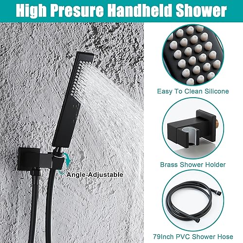 Miniatura 13 de SKOWLL Sistema de cabezal de ducha digital de 12 pulgadas, juego de mezclador de ducha de lluvia para baño, kit de grifo de ducha de montaje