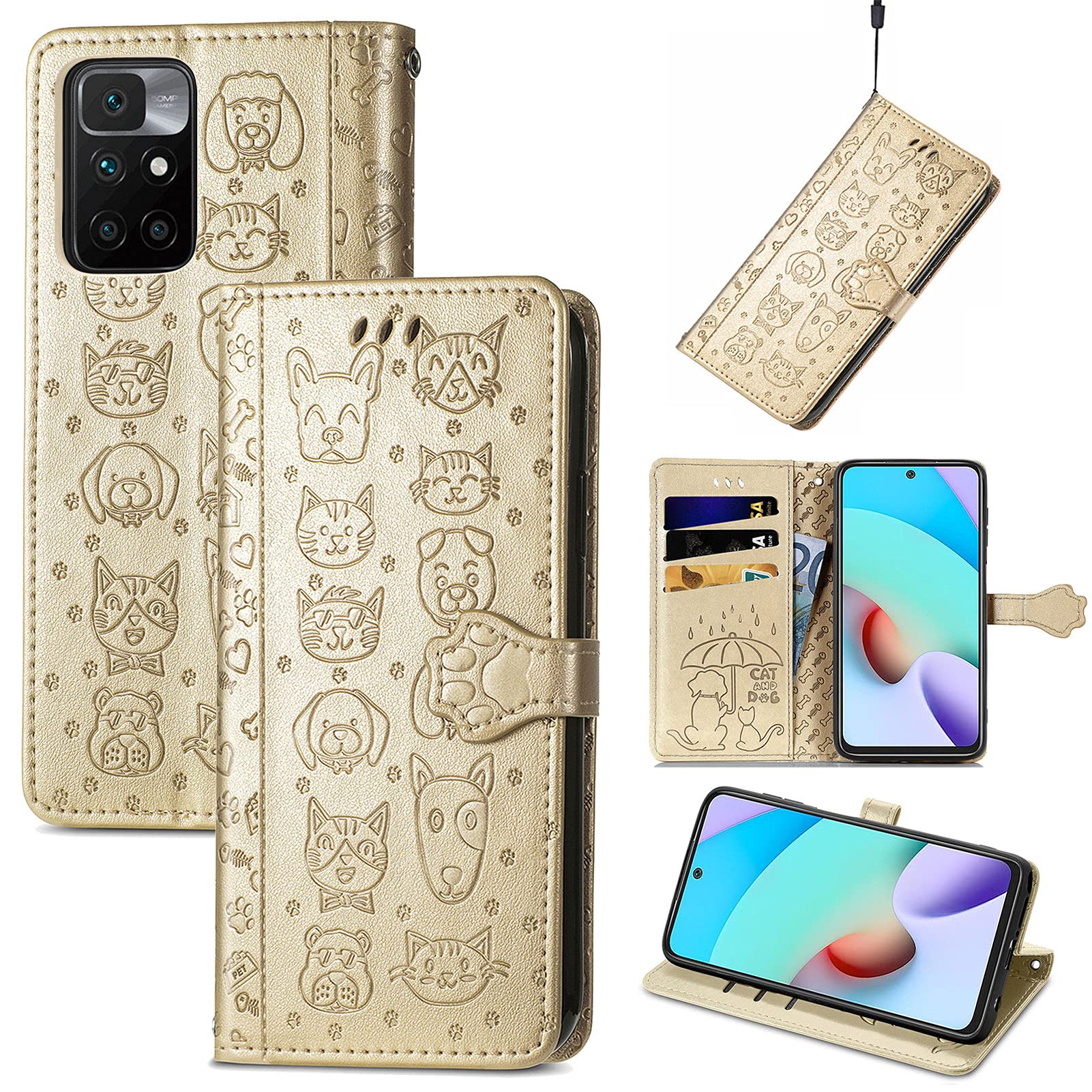 Miagon per Xiaomi Redmi Note 10 PRO Cover,Custodia Cartone Cane Gatto Carino Portafoglio a Libro in PU Pelle Giuntato Flip Cover con Porta Carte Chiusura Magnetica Case,Grigio