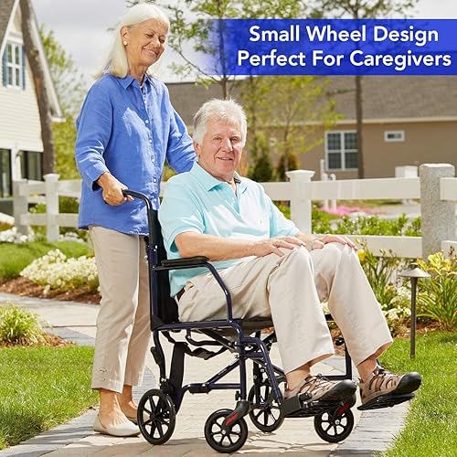 Miniatura 3 de Carex Silla de ruedas de transporte con cojín para silla de ruedas, asiento de 19 pulgadas, silla de transporte plegable con reposapiés, silla de