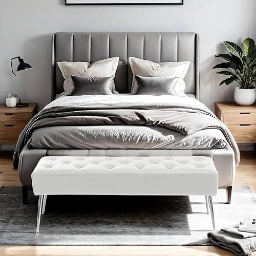 Miniatura 35 de DUHOME Banco otomano tapizado con botones, banco tapizado para dormitorio, reposapiés, banco de acento para entrada, comedor, sala de estar, Negro