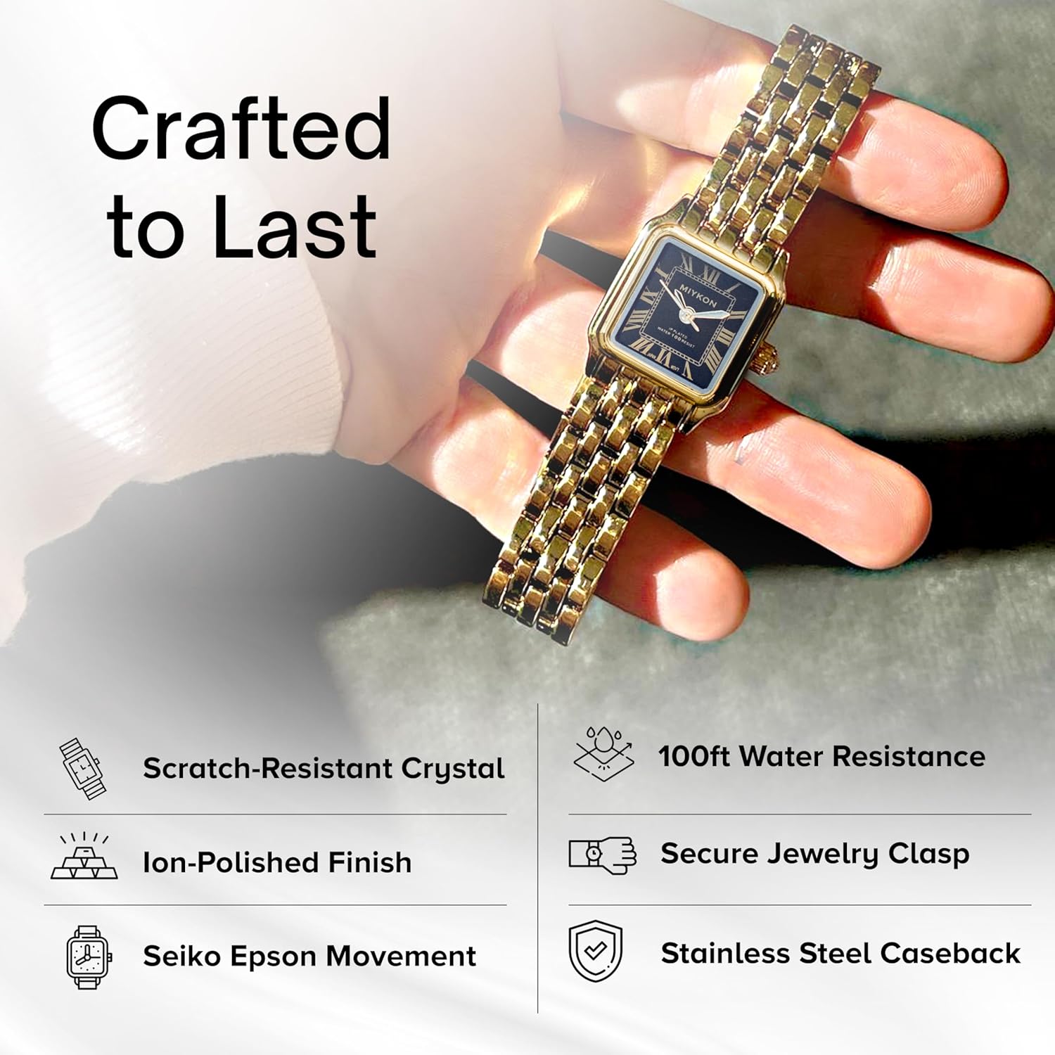 Miykon Dainty Watches for Women, Vintage Small Face Square Womens Watch, Classic Luxury Style Bracelet Watch for Petite Thin Wrists, Cute & Unique Japanese Quartz, Waterproof to 100ft - Image 8