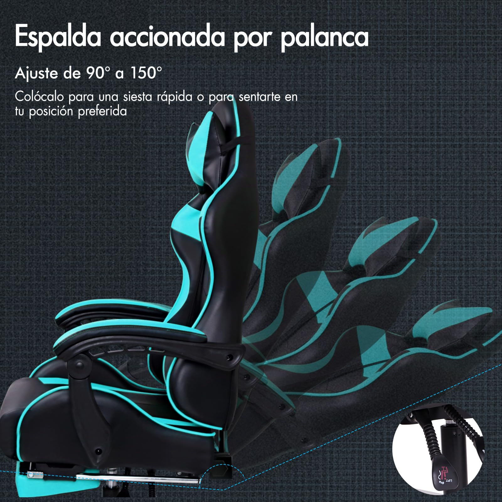 ALFORDSON Silla Gaming Escritorio con Masajeador, Silla Gamer Ergonómica Cojín Lumbar y Cervical, Reposapiés Retráctil, Ruedas Giratorias 360°, para Oficina, Videojuego, Ordenador, Cuero PU(Cian)