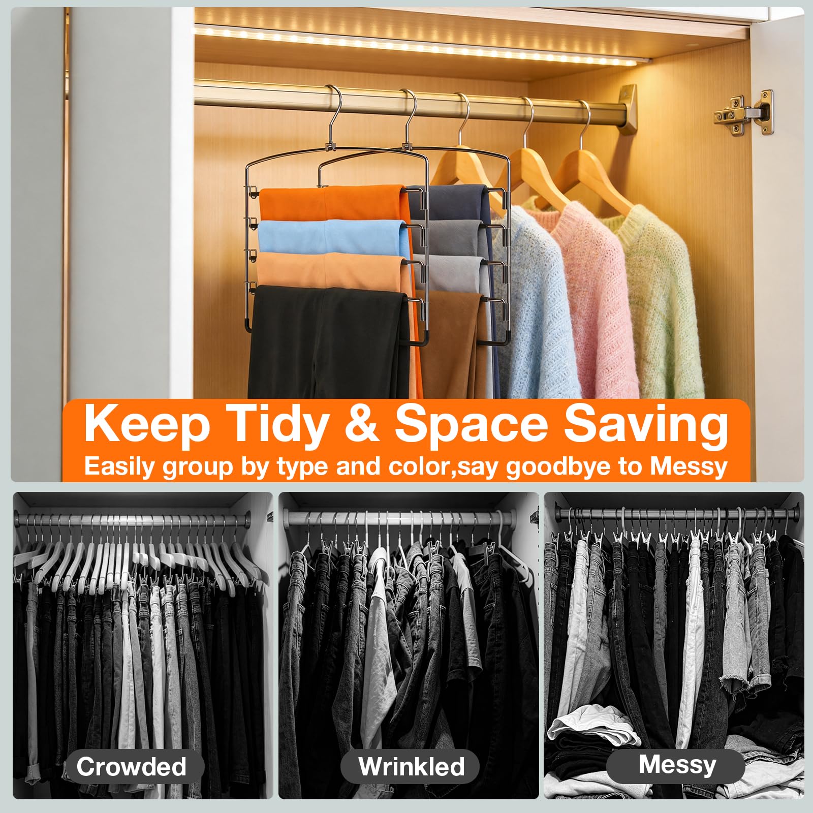 Korpai Hosenbügel, platzsparend, mehrlagig, 150° drehbar, Metall-Schwenkarm, rutschfeste Gummibeschichtung, Schrank-Organizer und Aufbewahrung, 360° drehbarer Haken für Jeans, Hosen, Hosen, Hosen