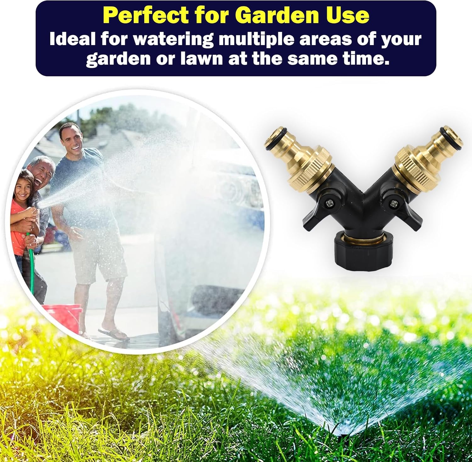 Dapetz ® 2 Way Brass Garden Tap Adapter, Double Way 3/4" Hose Connector, Tap Water Hose Tap Quick Individual On/Off Splitter Connector with 2 Quick Connector for Hose Pipe Irrigation Tool Fitting