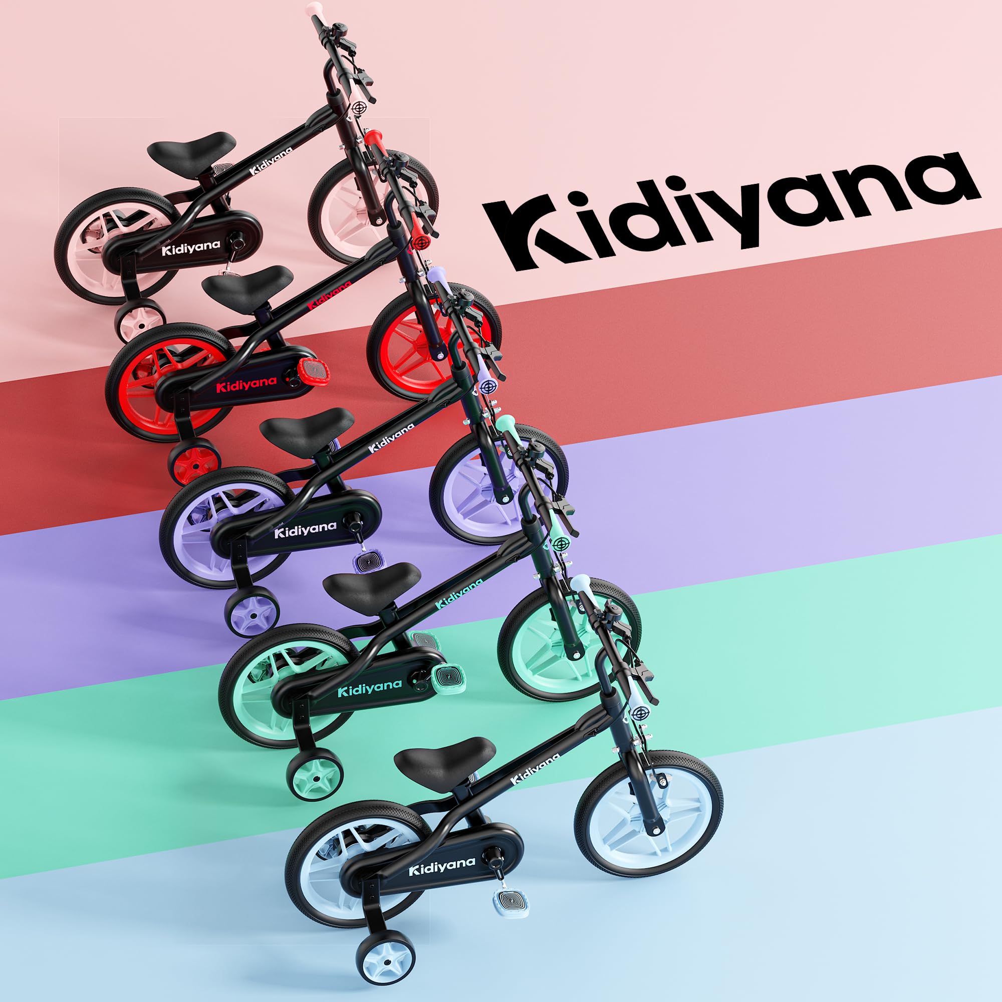 Bicicleta sin Pedales 3 en 1 Desde 2 Años con Pedales y Ruedas de Apoyo Desmontables, Bici Infantil de 12 Pulgadas con Freno de Mano, Timbre, Sillín Ajustable y Marco de Aluminio