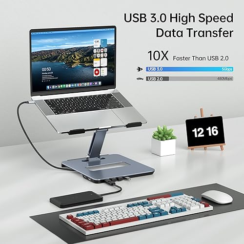 Miniatura 5 de BENFEI Soporte para laptop con estación de acoplamiento USB C 6 en 1, HDMI 4K a 60Hz, 4* USB 3.0, 100W PD compatible con MacBook ProAir, iPad Pro,