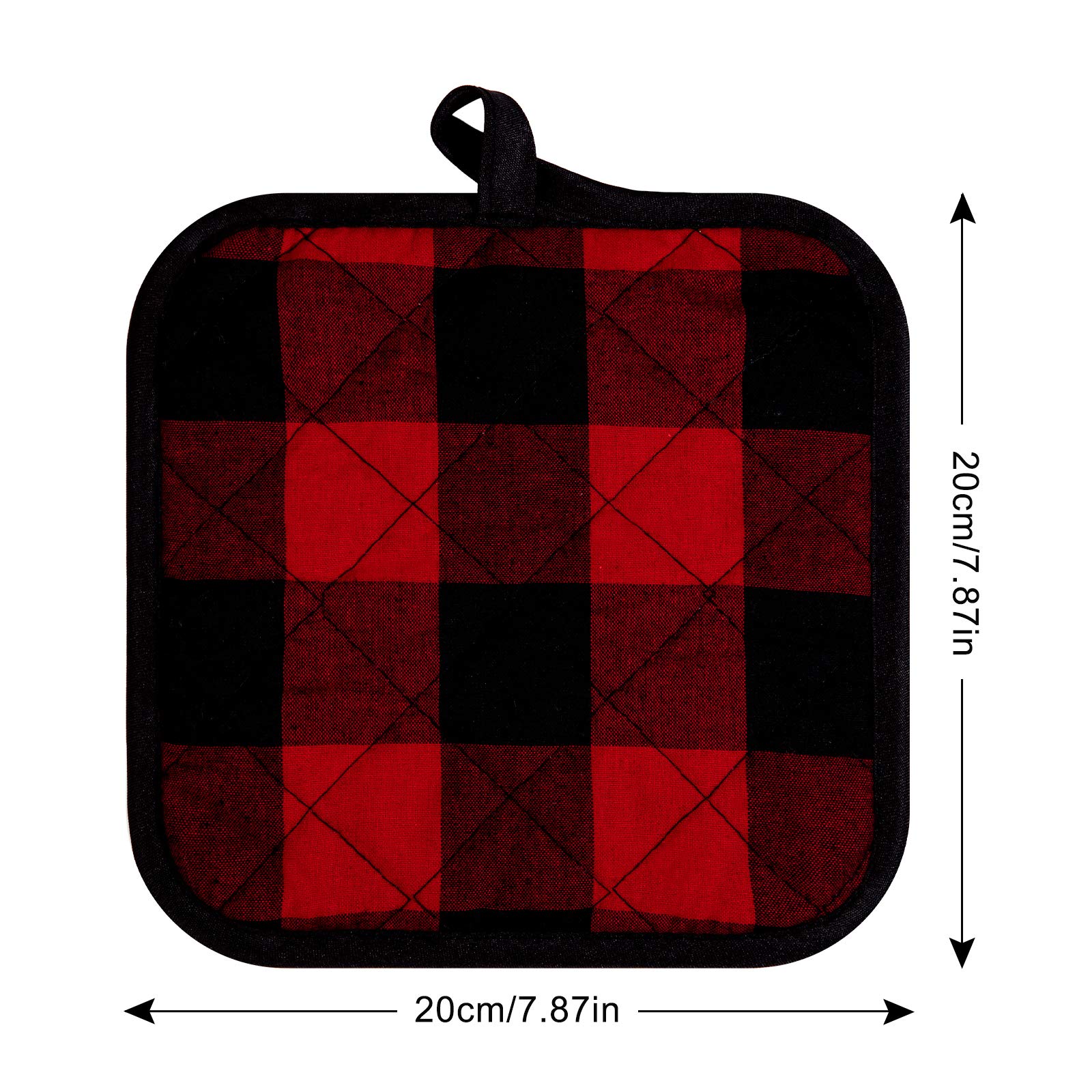 Whaline 6 Stück Buffalo Plaid Hot Pot Holders Cotton Hot Pad with Pocket Reusable Heat Resistant Oven Mint for Kitchen Cooking and Baking (Red Black)