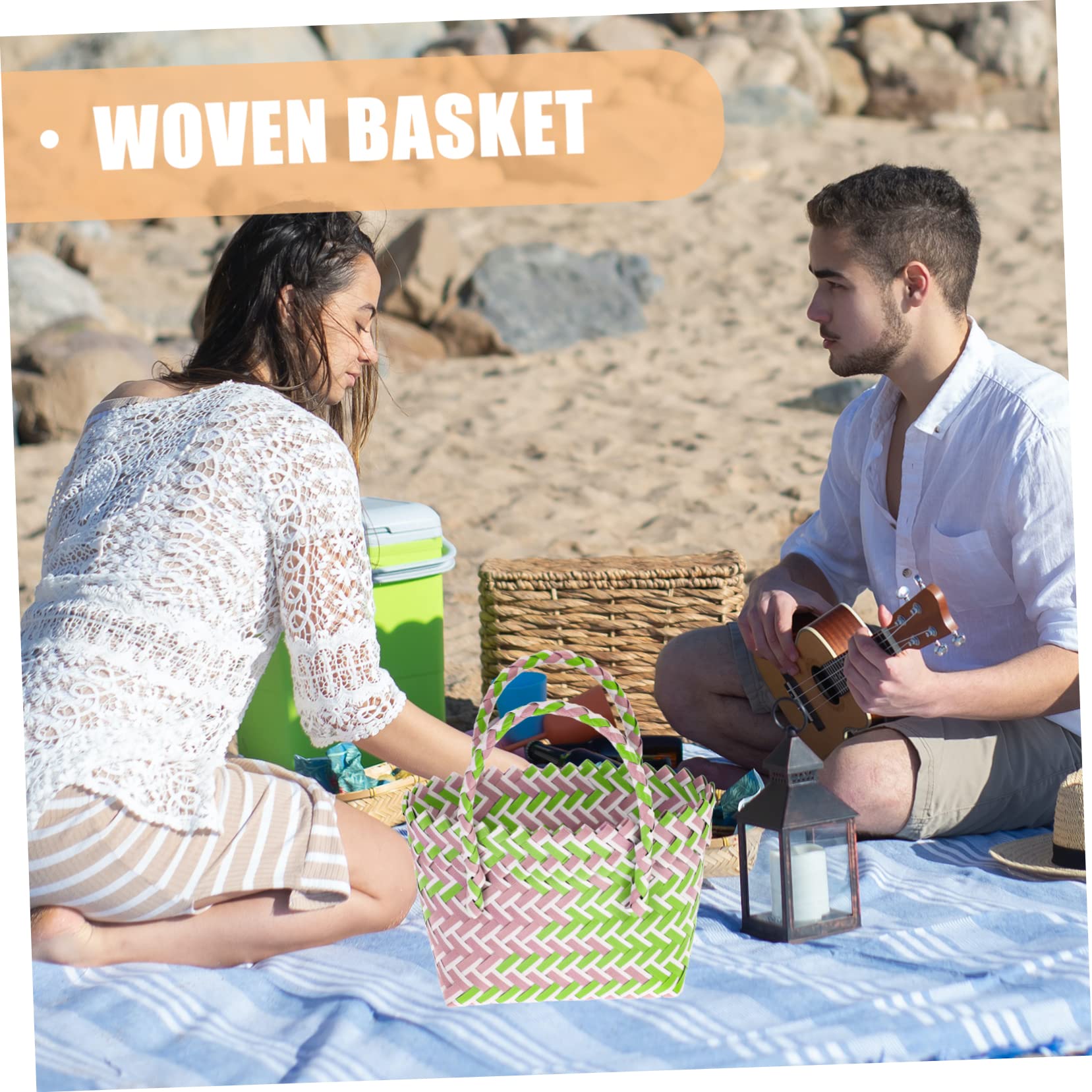 Panier Anse en Pvc Tressé Léger et Facile à Déplacer, Petit Panier à Provisions Chic et Rustique pour Shopping et Plage