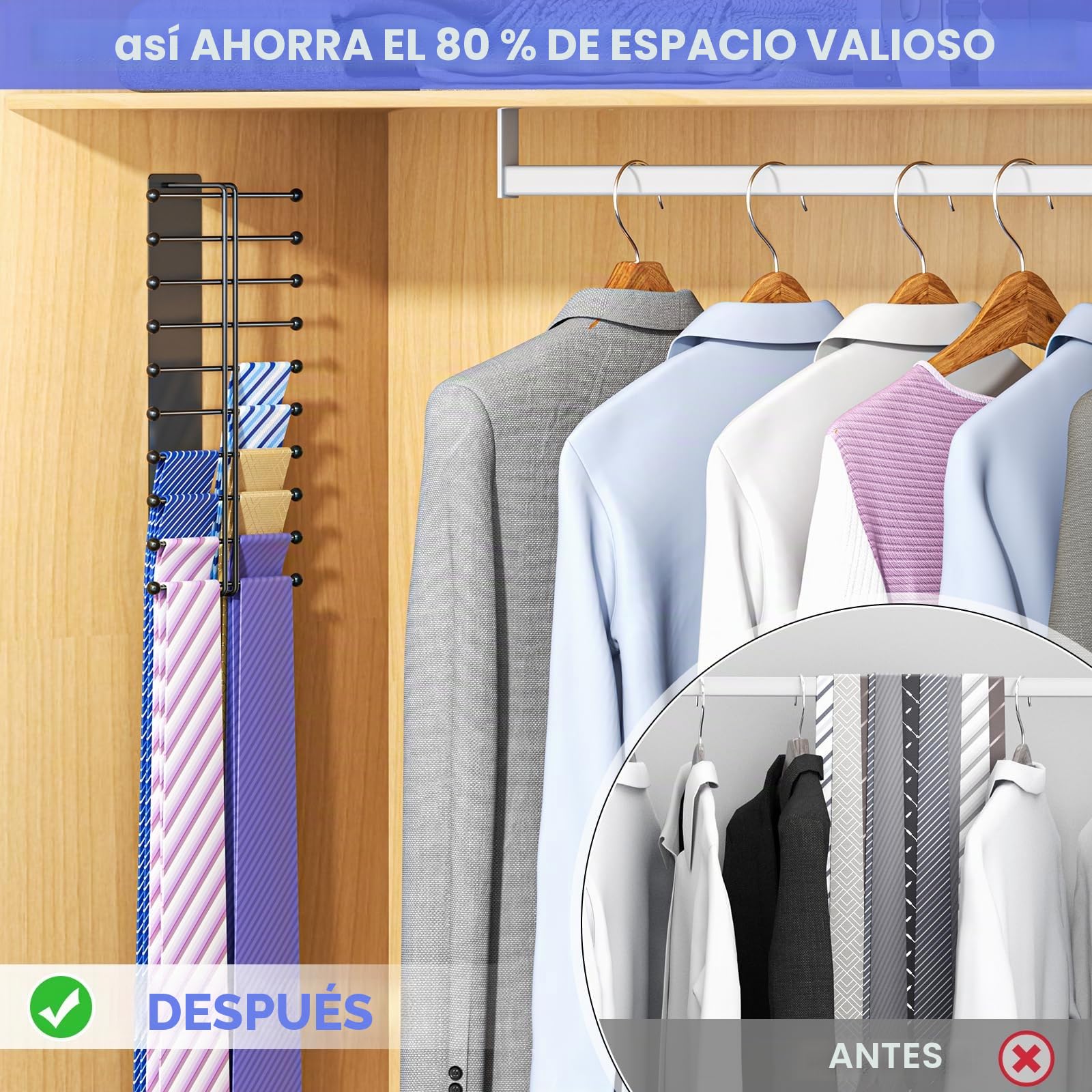 Corbateros para armarios, Perchero de Pared para Corbatas, Percha para accsesorios Hombre, Colgador de Metal para guardarropa, Gancho Adhesiva para Corbatas, Cinturones, Bufandas (Negro)
